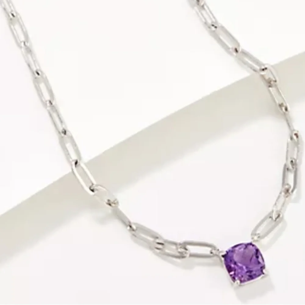 QVC Affinity Gems 🦋Blue Topaz Paperclip Necklace Sterling Silver 18" w/extender - Picture 2 of 12